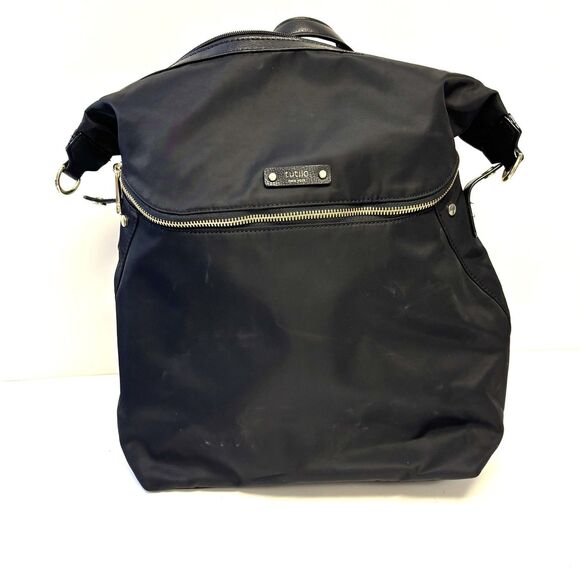 Tutilo New York Black Nylon Backpack Laptop Book Bag - Picture 1 of 12